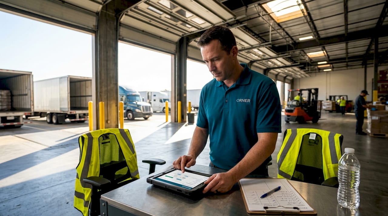 Warehouse supervisor using dock scheduling app