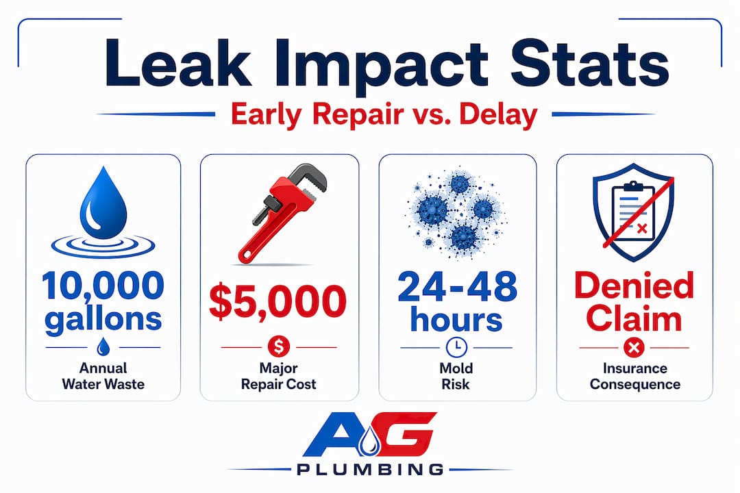 Infographic showing key water leak stats and risks