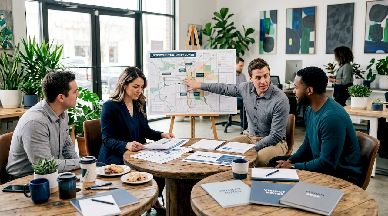 Small business owners meeting at café table
