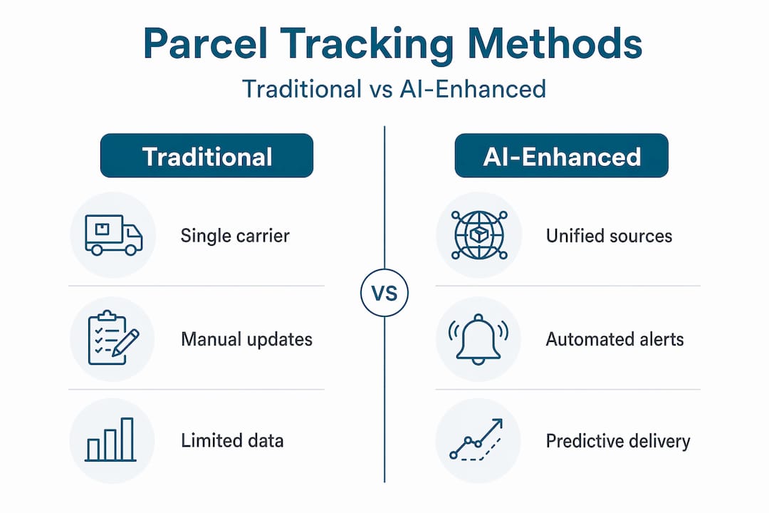 Infographic comparing traditional and AI parcel tracking