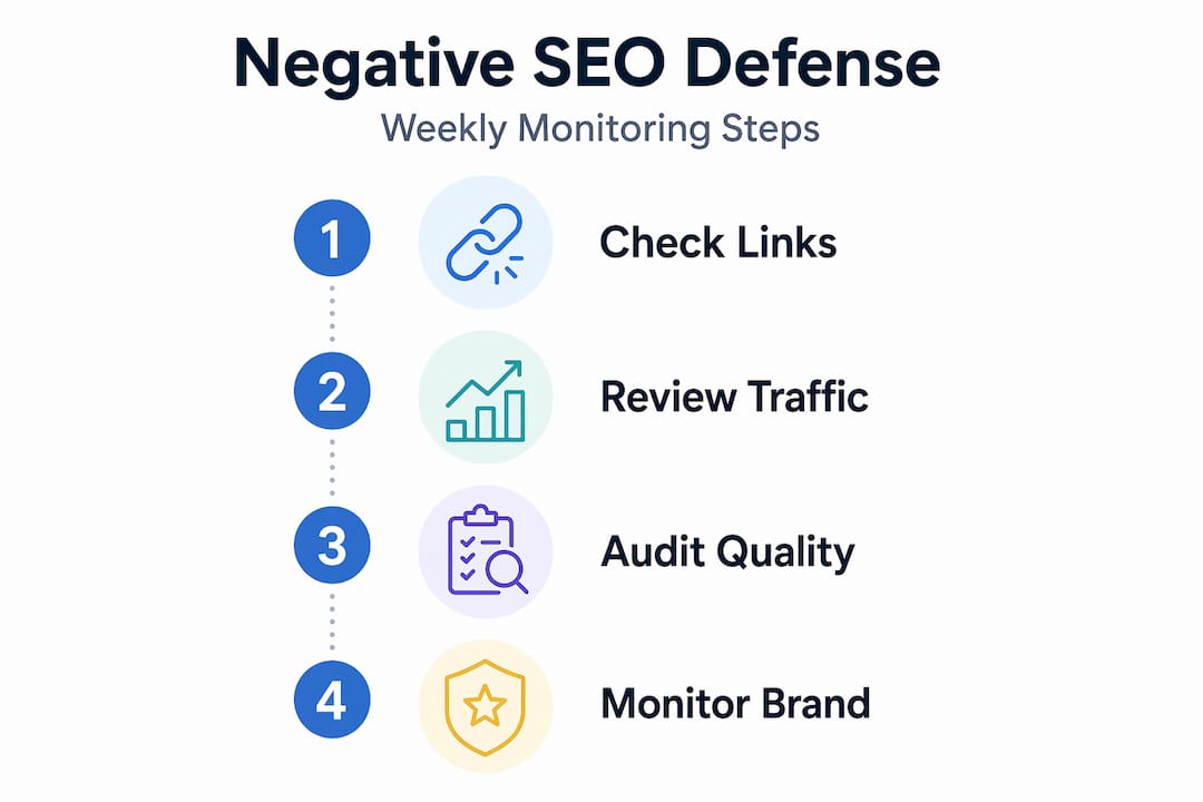 Infographic with four-step negative SEO check process