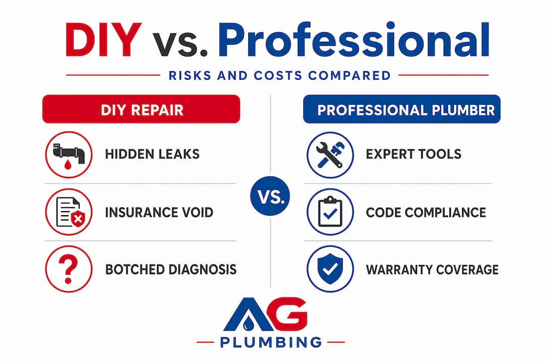 Infographic comparing DIY vs professional plumbing risks