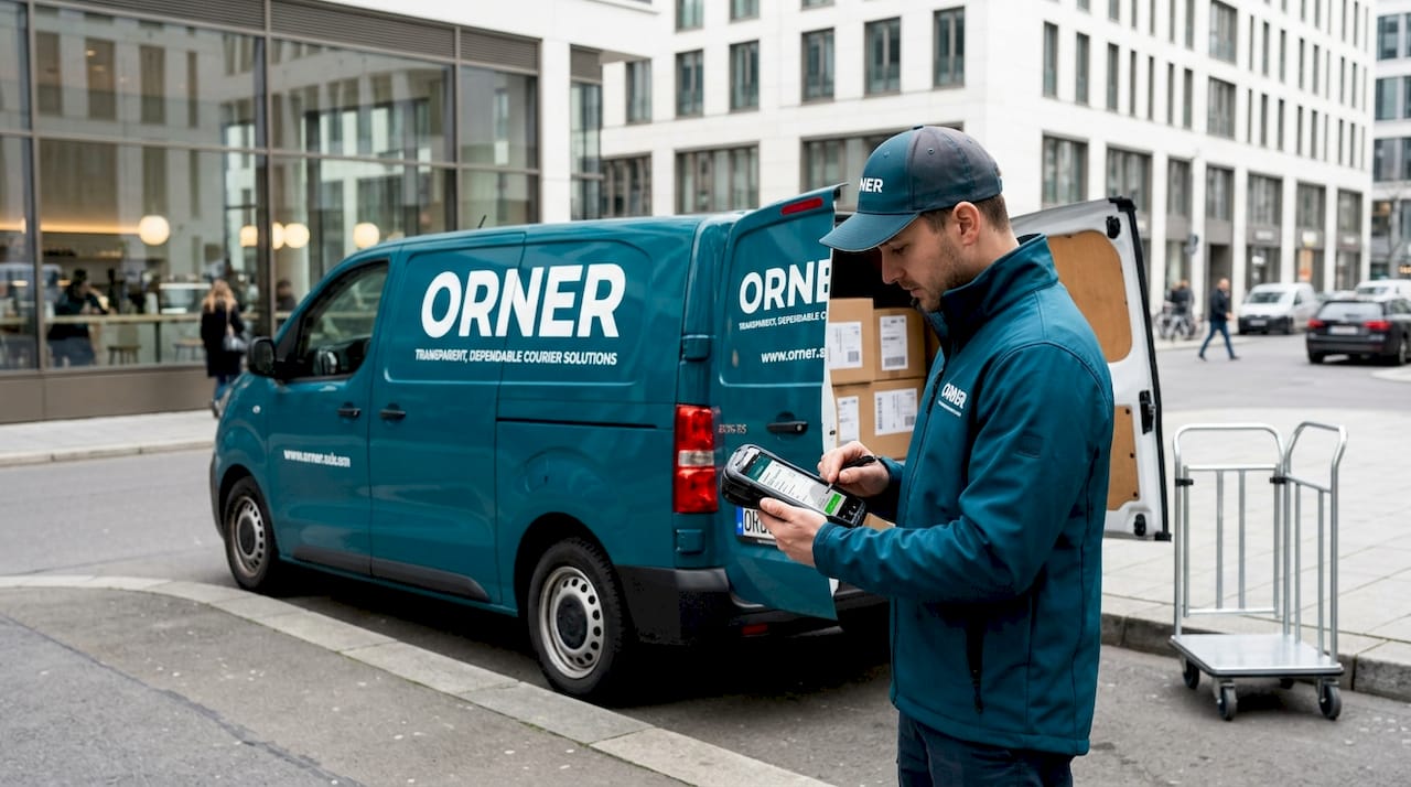Courier scans package for same day delivery