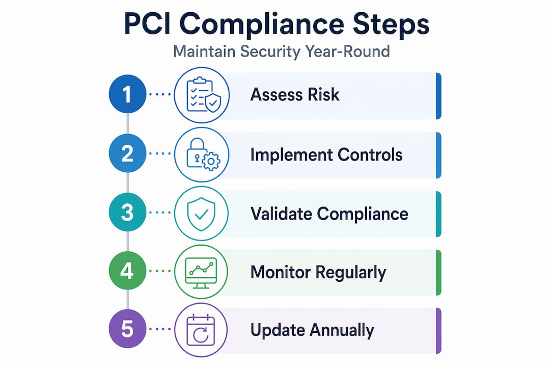 Infographic of PCI compliance step-by-step flow