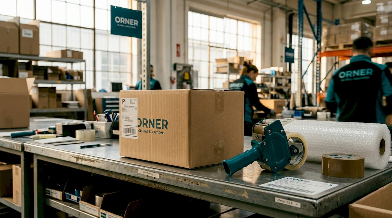 Double-wall cardboard box with packing materials