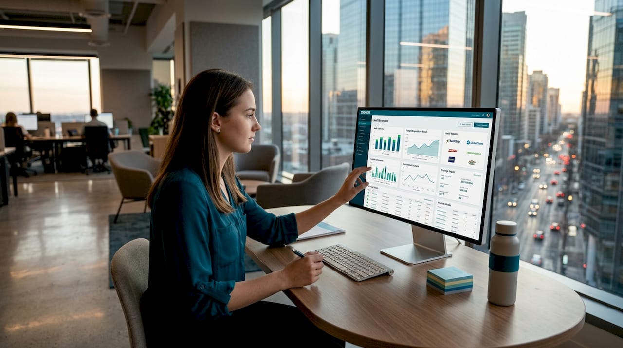 Logistics analyst reviewing freight audit data