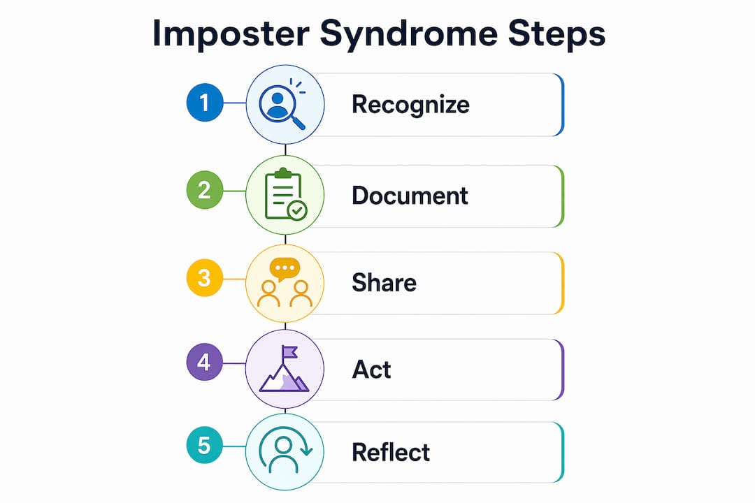 Infographic outlining steps to overcome imposter syndrome