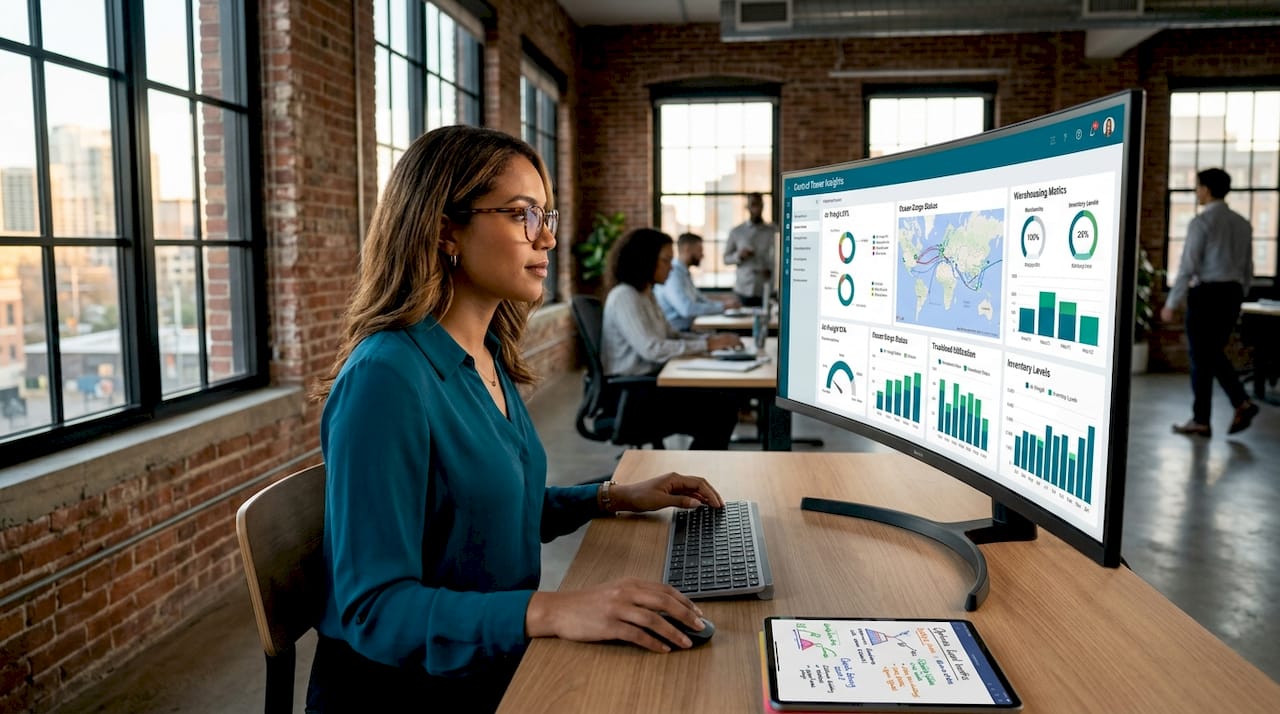 Analyst reviewing supply chain dashboard