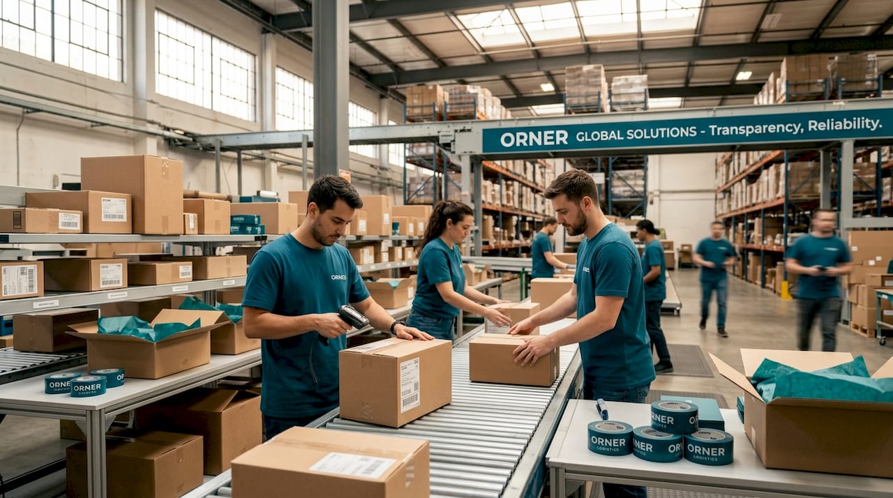 Warehouse workers sorting ecommerce parcels