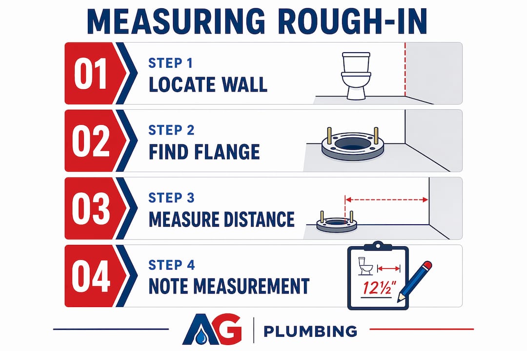 Infographic outlining steps to measure toilet rough-in