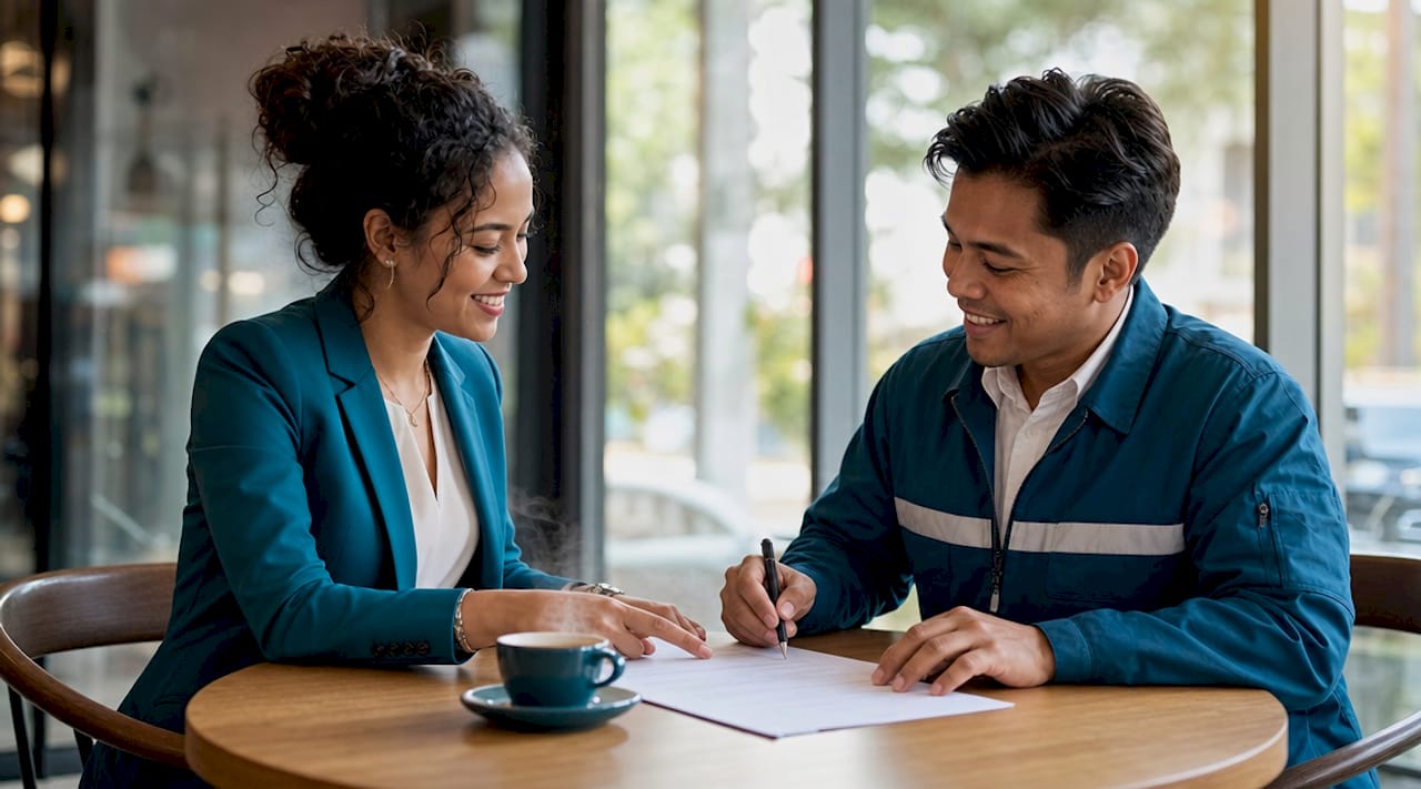 Businesswoman shaking hands after shipping contract deal