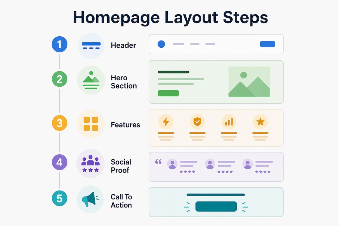 Infographic outlining homepage design steps