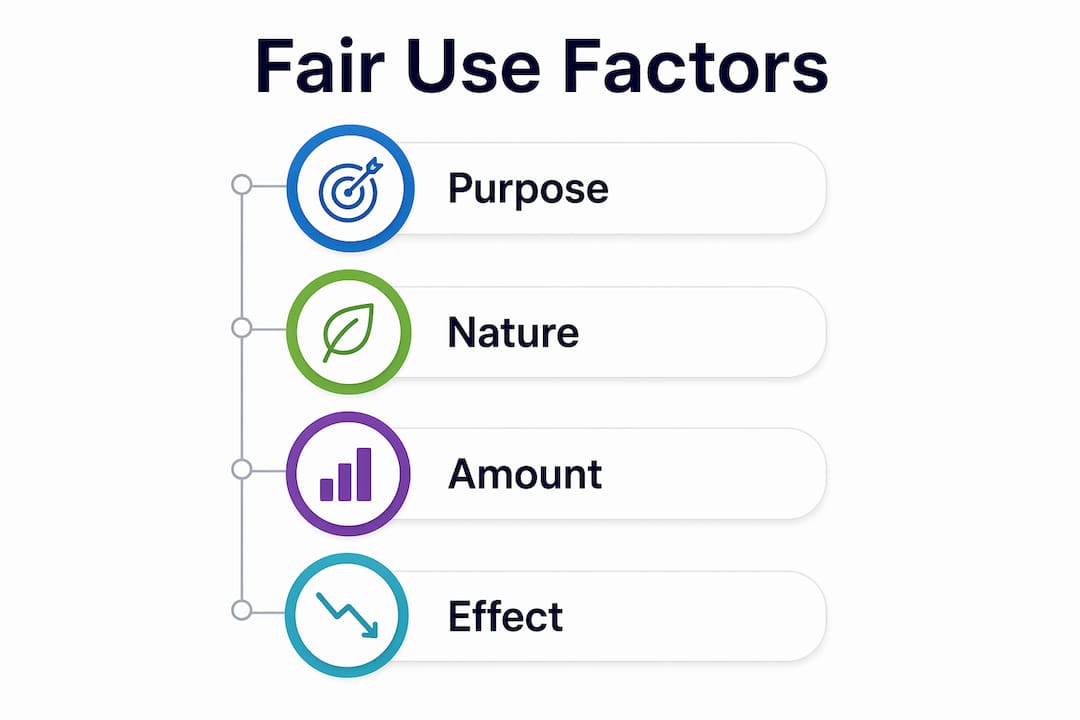 Infographic illustrating four factors of fair use evaluation