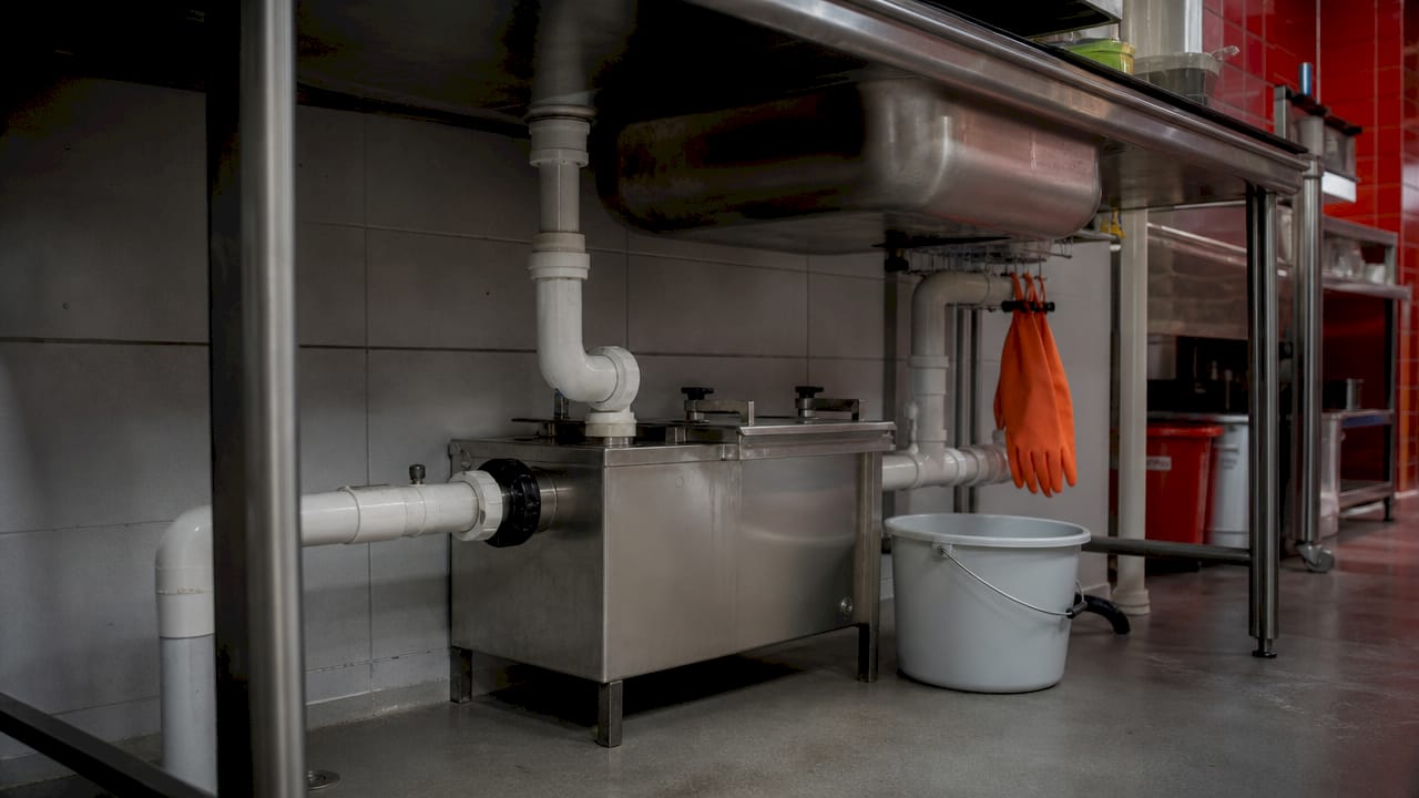 Under-sink grease interceptor plumbing setup
