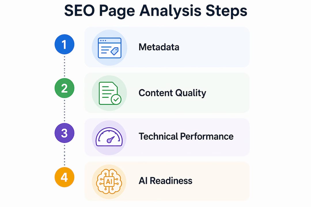 Infographic showing SEO page analysis steps