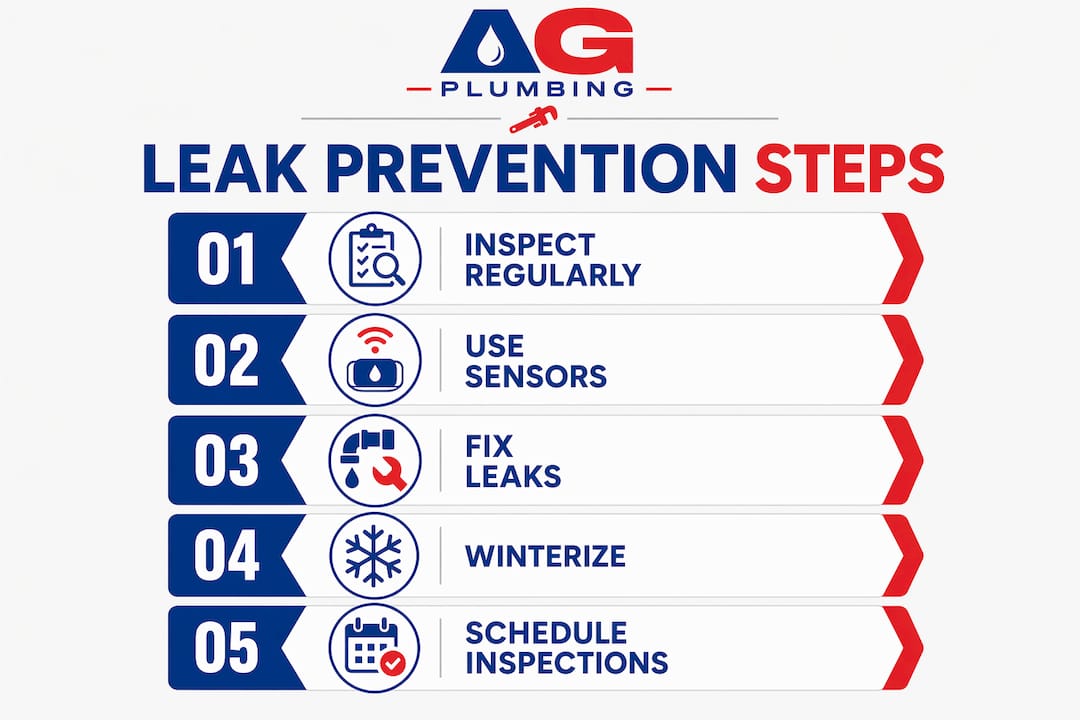 Infographic showing key steps for water leak prevention