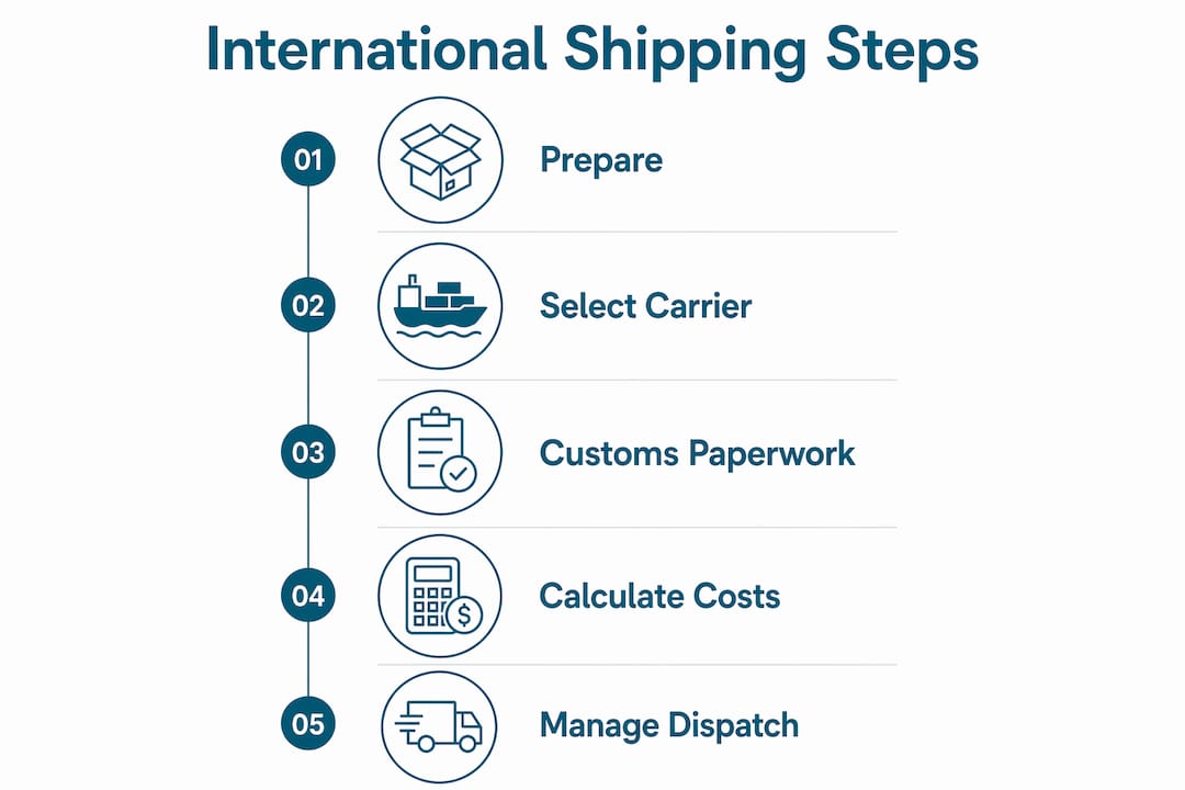 Infographic outlining international shipping process steps