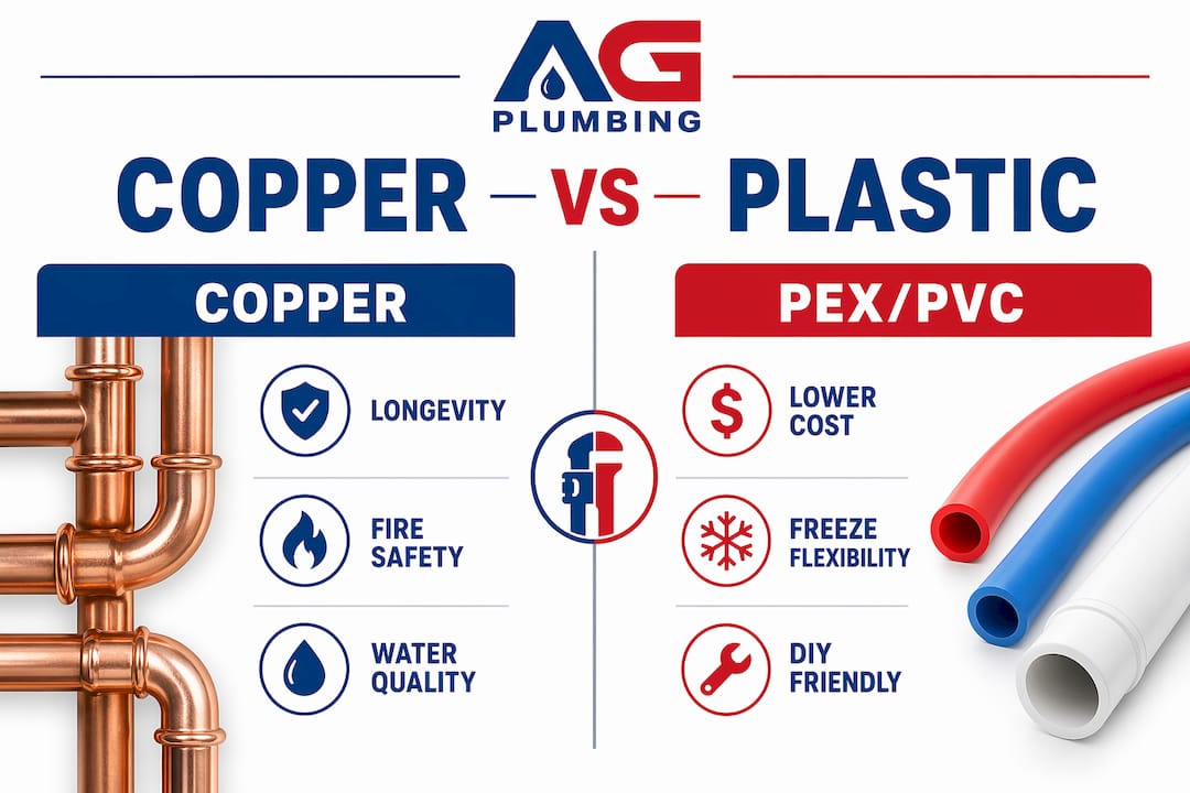 Infographic comparing copper and plastic pipes