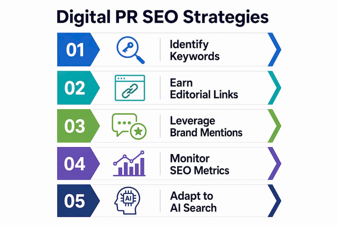 Infographic showing key strategies for digital PR SEO campaigns