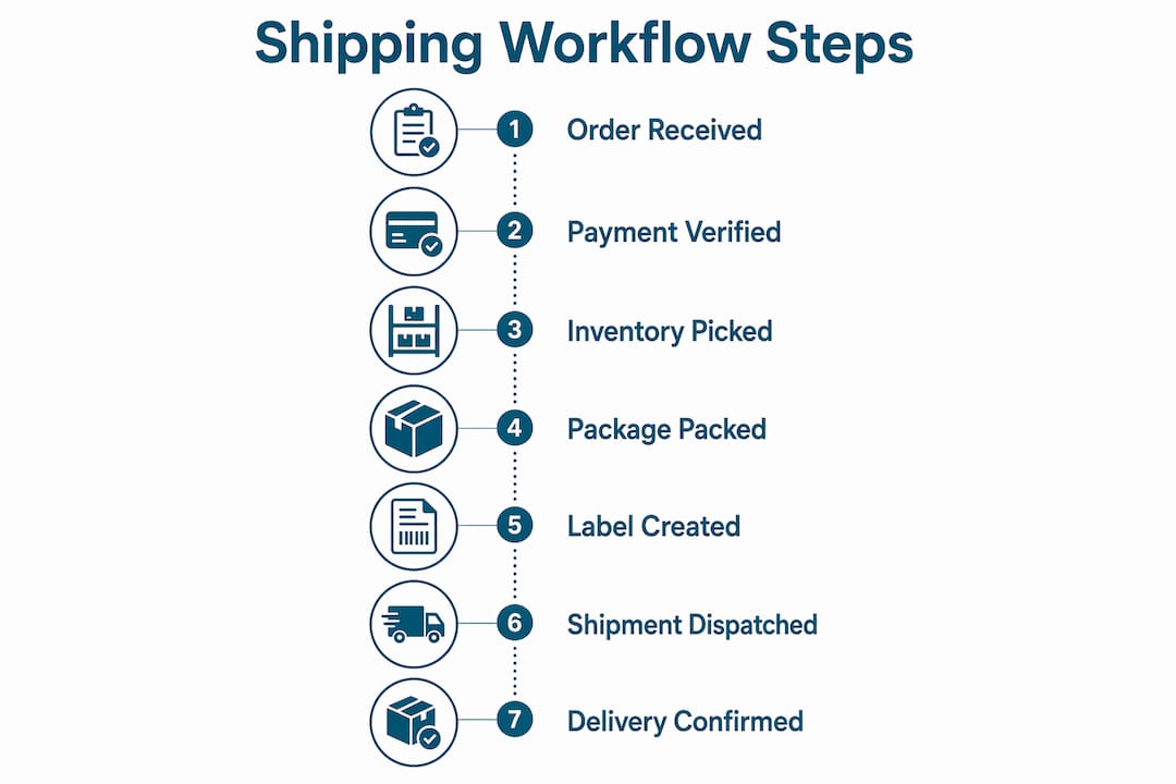 Infographic outlining ecommerce shipping workflow steps