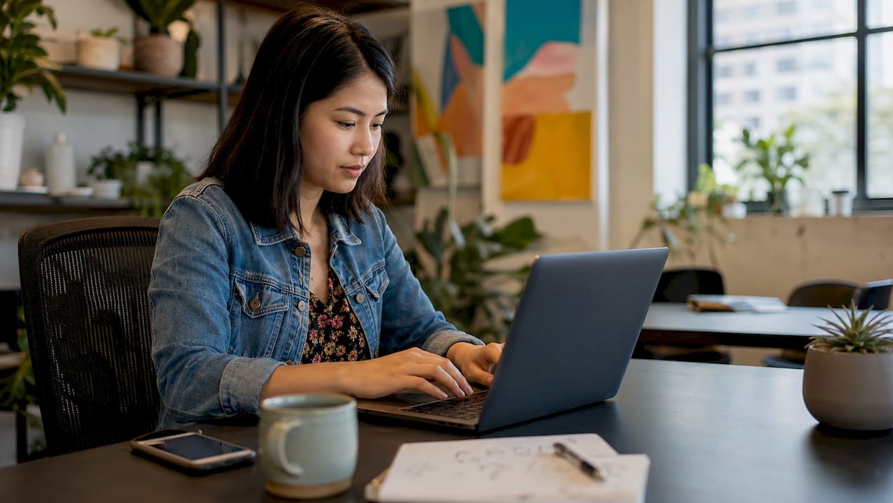 Web developer testing mobile responsiveness on laptop
