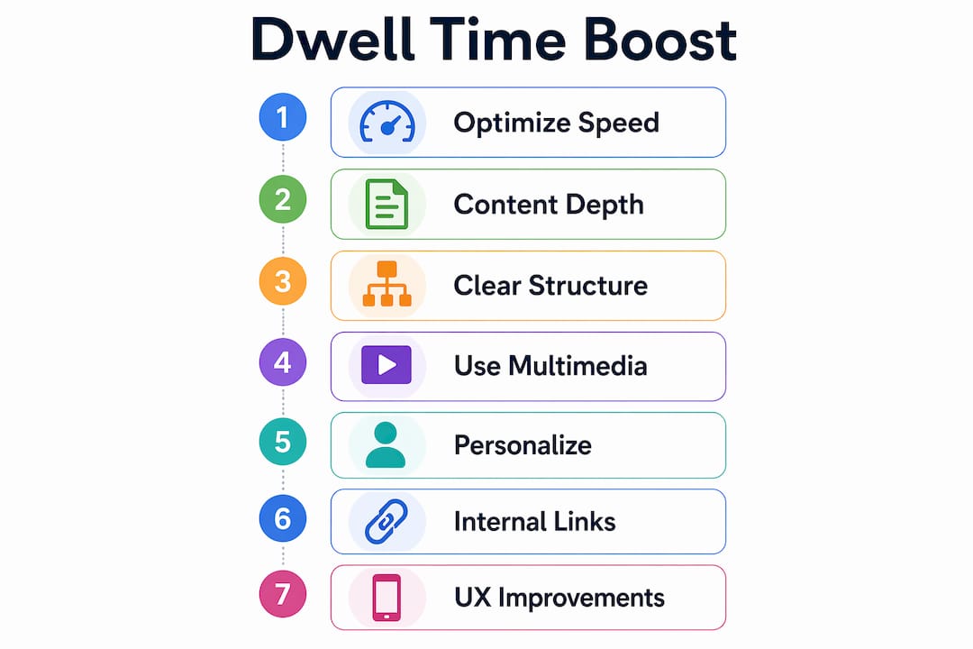 Infographic outlining key website dwell time strategies