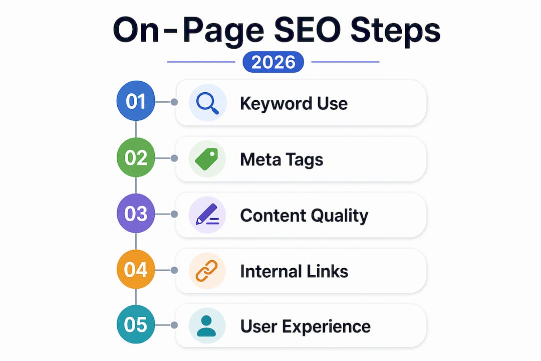 Infographic illustrating main steps of on-page SEO