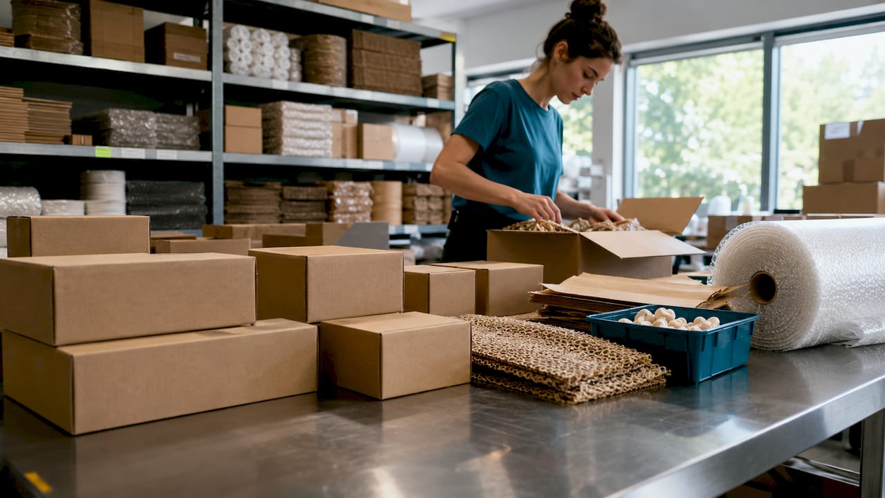 Open corrugated boxes with packing materials inside