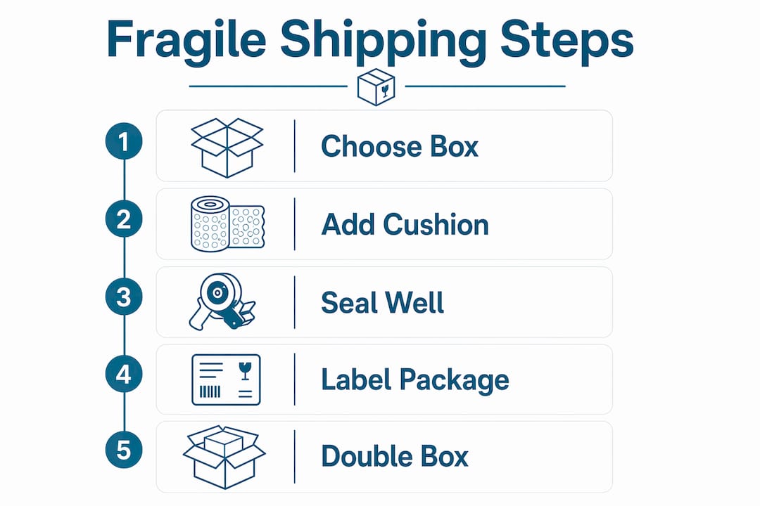 Infographic showing step-by-step fragile shipping process