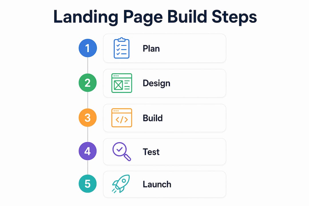 Infographic outlining landing page build steps