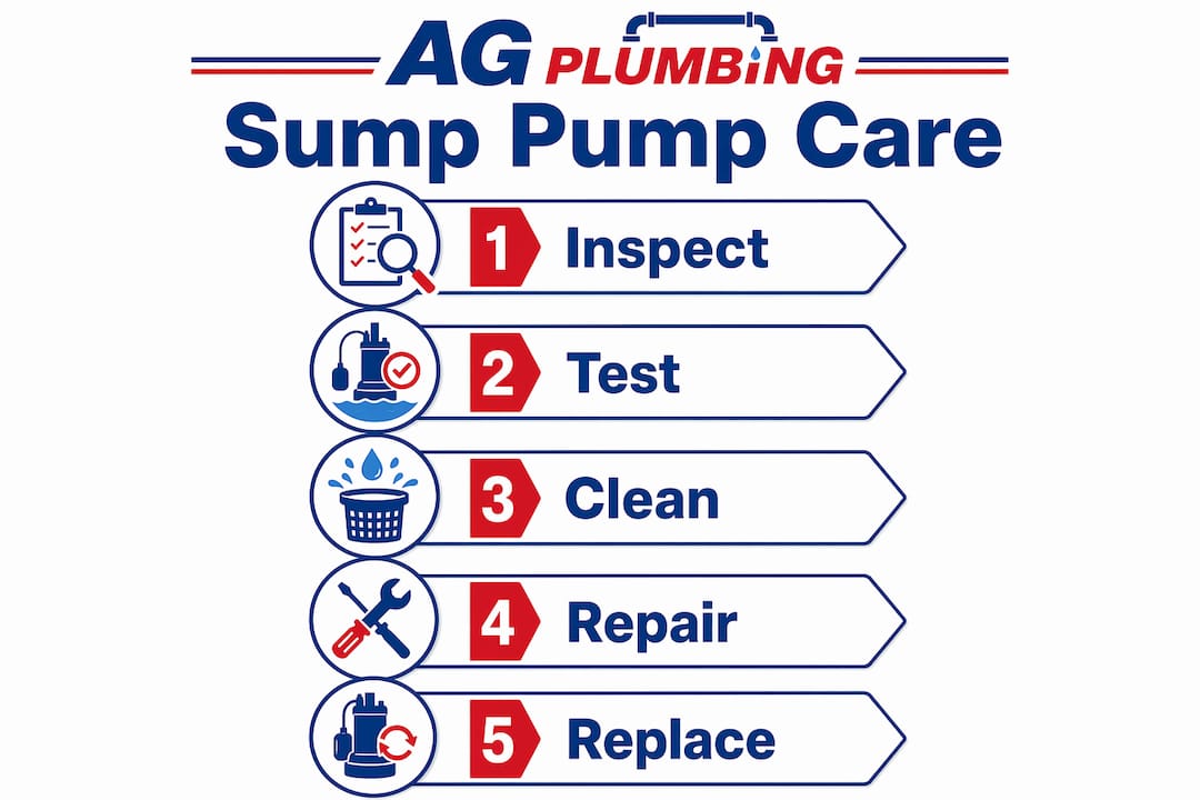 Infographic showing sump pump maintenance steps