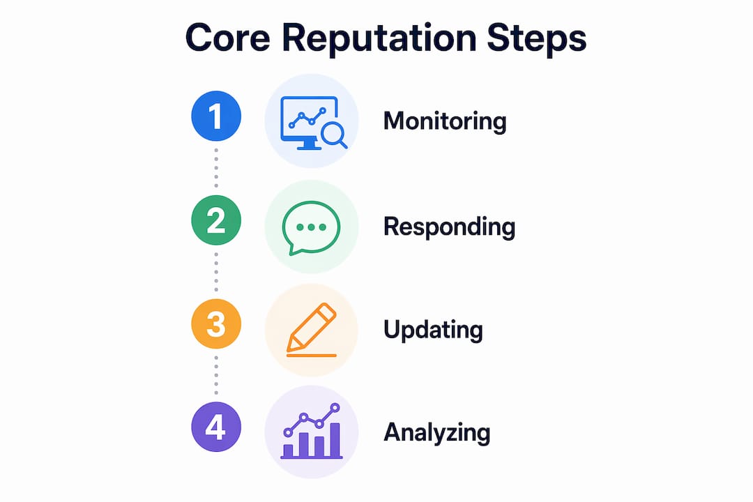 Infographic illustrating four core reputation management steps