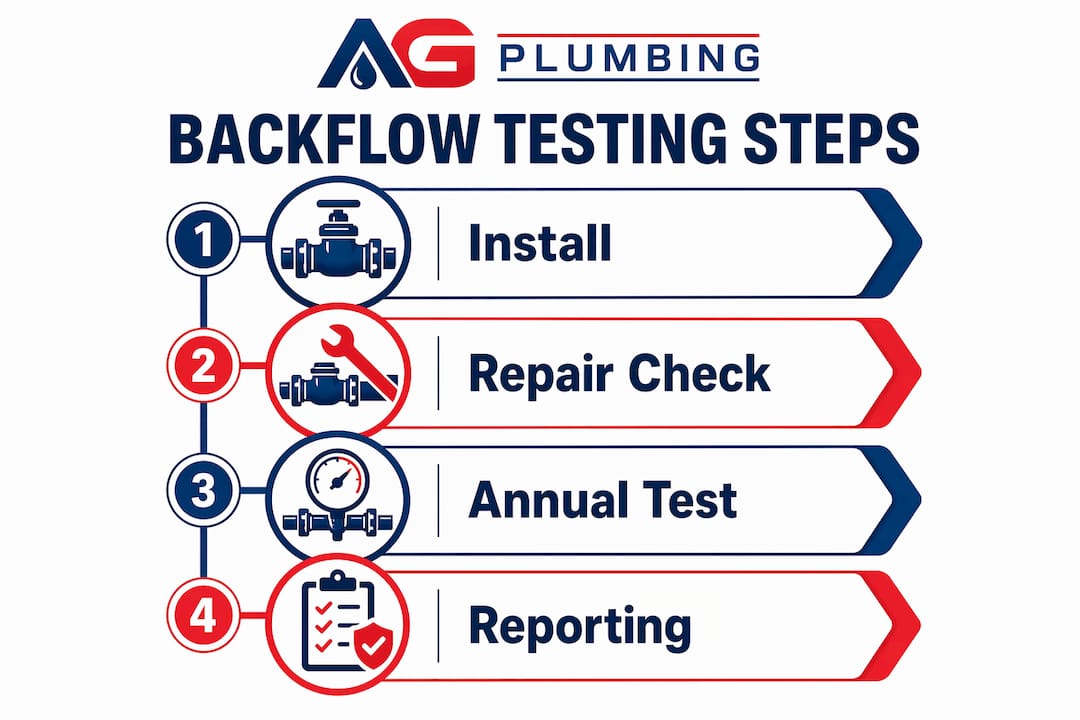 Infographic depicting four key steps in backflow testing process