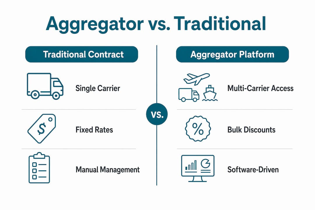Infographic comparing courier aggregator and traditional contracts