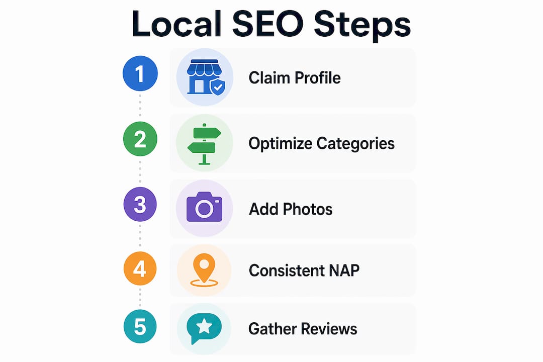 Infographic outlining key local SEO steps