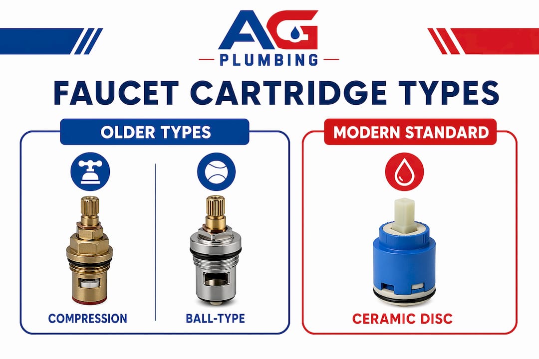 Infographic comparing faucet cartridge types older vs modern