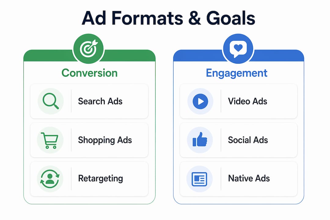 Infographic comparing digital advertising formats by marketing goals