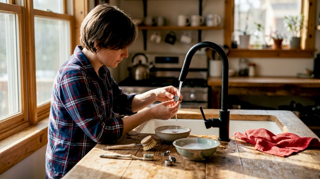 Hands cleaning faucet aerator parts