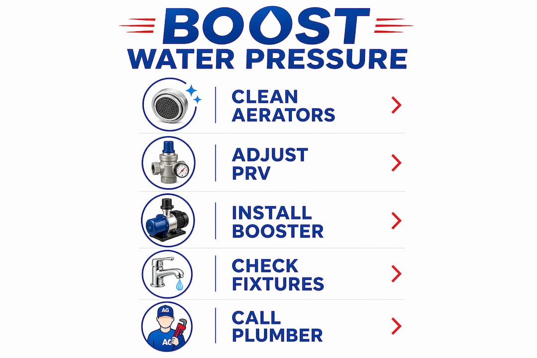Infographic outlining steps to boost home water pressure