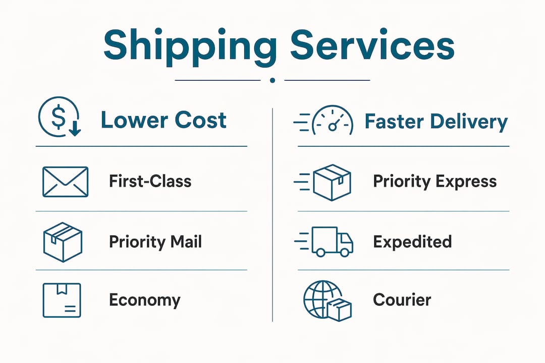 Infographic comparing international shipping service tiers