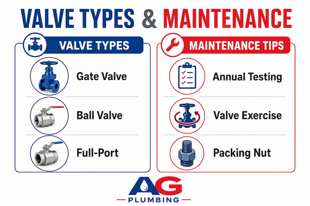 Infographic comparing shutoff valve types and maintenance