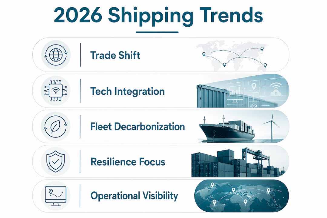 Infographic showing top 5 global shipping trends in 2026