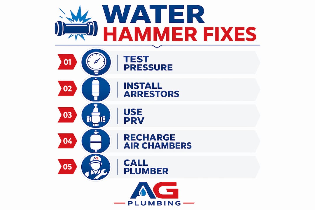 Infographic outlining steps to fix water hammer