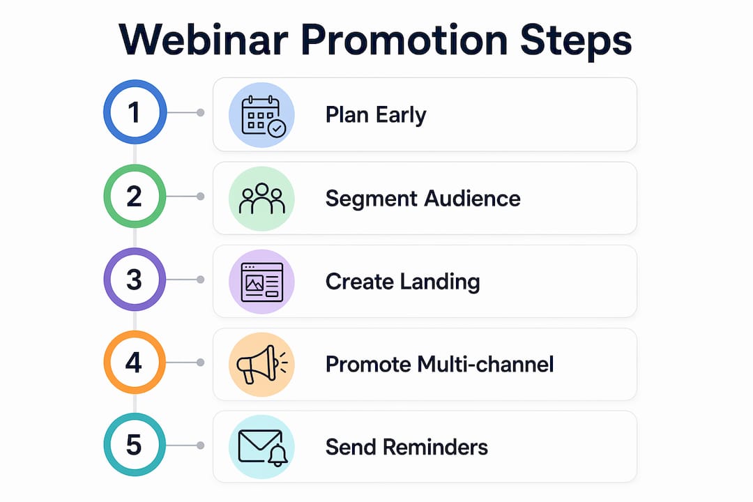 Infographic illustrating webinar promotion process steps