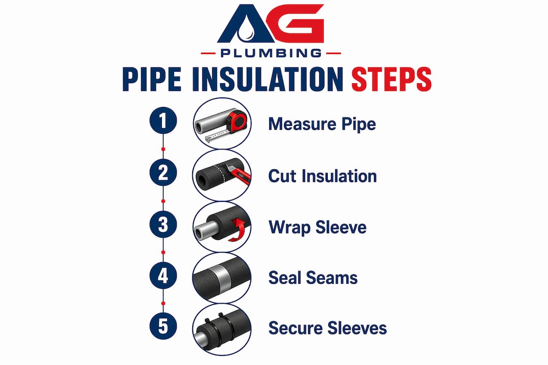 Infographic outlining five steps to insulate water pipes