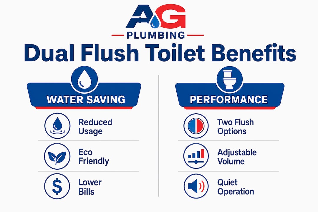 Infographic comparing dual flush toilet water saving and performance benefits
