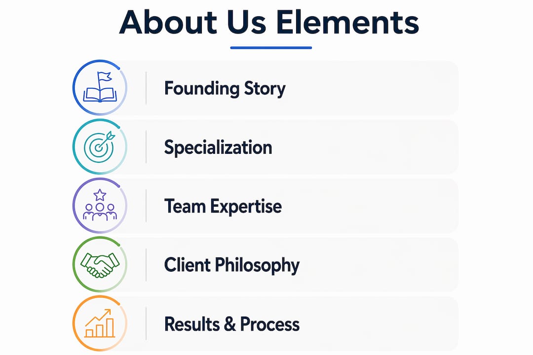 Infographic outlining key About Us page elements