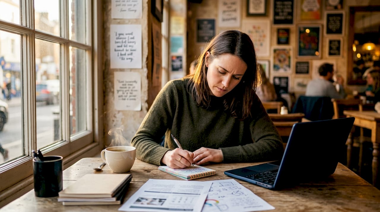 Marketing professional writing client stories