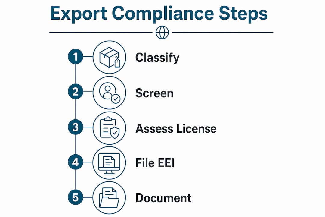 Infographic showing export compliance process steps