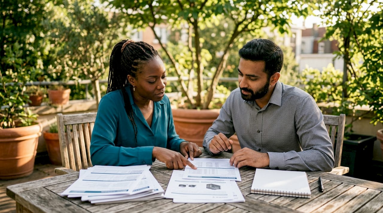 Close-up hands reviewing product export classification documents